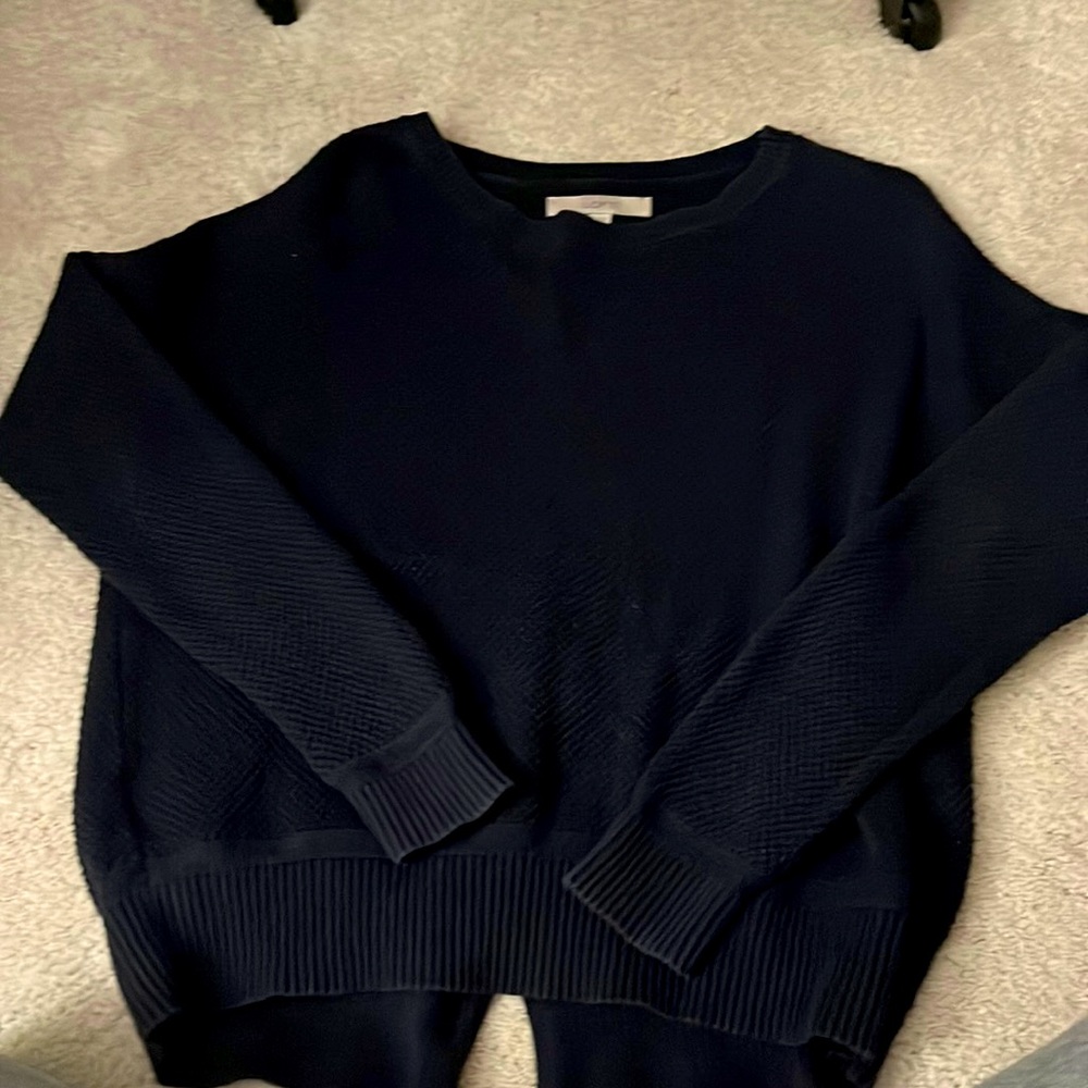 Loft Navy blue slouchy split back seamed sweater